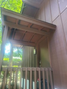 Original entry porch roof and overhang before it was rebuilt